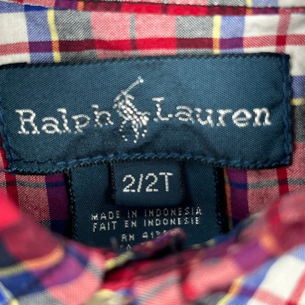 Ralph Lauren Kids Red Blue Plaid Button Down Shirt Size 2 2T Toddler Preppy